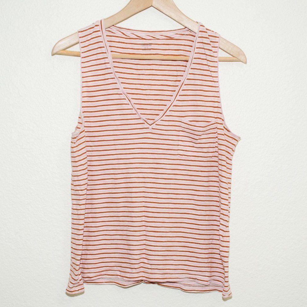 Madewell Whisper Cotton Pink and Orange Striped V-Neck Tank